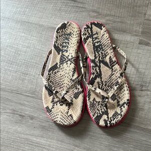 TKEES Snakeskin Print Flip Flops with Pink Soles